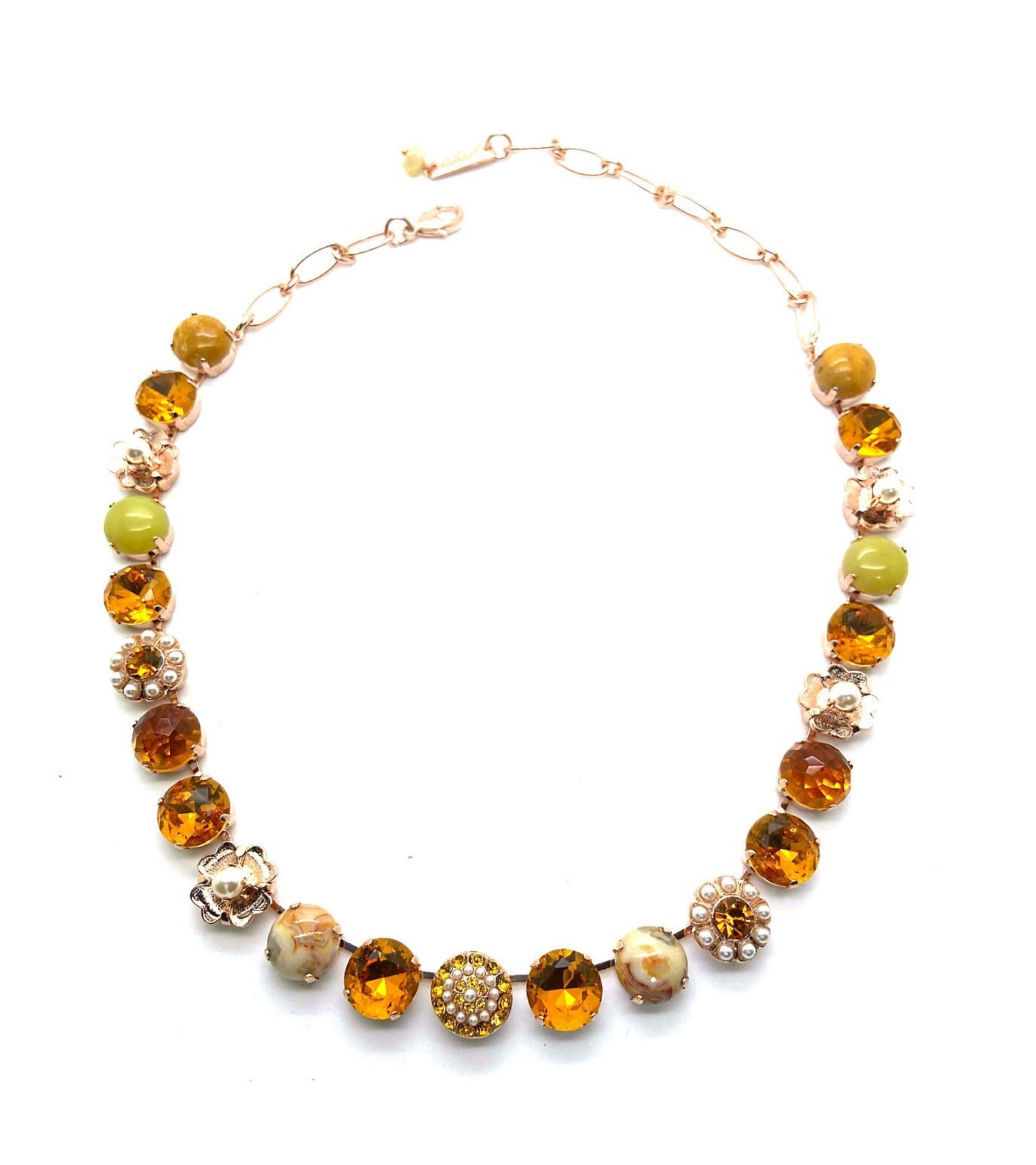 Mariana Woman Jasper Pearl Orange Swarovski Crystal Necklace-image