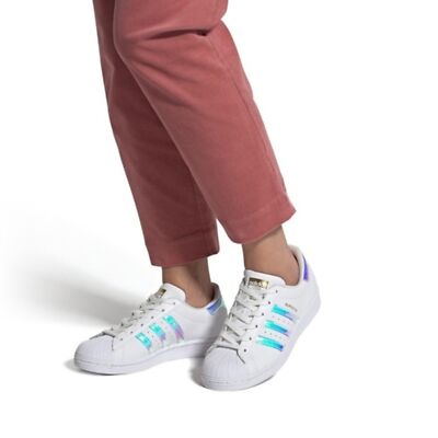 Adidas White Holographic Superstar Sneakers Size 5 | eBay