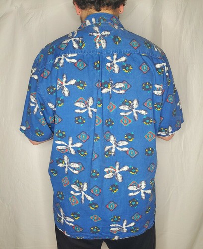 Vintage 90s BAYOU SPORT Colorful Beach XLarge Blue Short Sleeve Button Front EUC - Picture 4 of 5
