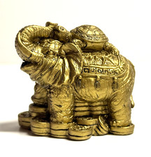 Feng Shui Schildkröte auf Elefant AntikGold Glücksbringer Reichtum Deko Skulptur