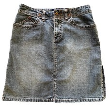 Vintage Y2K Denim Mini Skirt 10 Faded Wash Side Slit 90s Grunge Downtown Girl