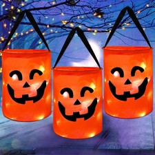 3 Pcs LED Light Halloween Trick or Treat Candy Bags for Party Favors Goodie Bags