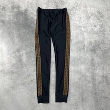 Fendi Kids Trim Leggings With Logo Stripe Black Size 12 Adult XS/S