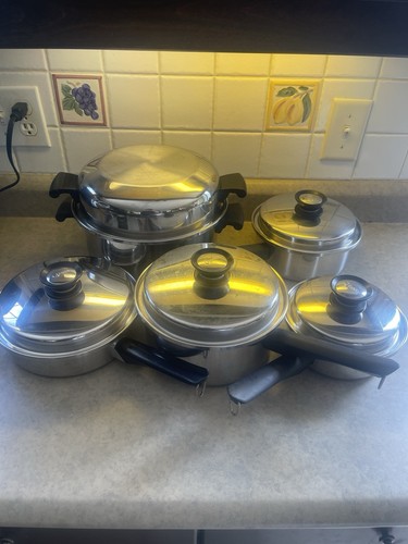 AMWAY QUEEN Multi-Ply 18/8 Stainless Cookware Set of 5 USA Pans W/Lids 10 PCS
