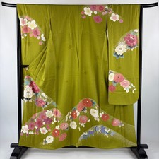 JAPANESE KIMONO FURISODE, YINGGEI COLOR, 158 cm 5 ft 2 in PURE SILK B2154