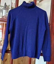 Ladies St Michael M&S Vintage Botany Wool Sweater Cobalt Blue Turtleneck Uk M 
