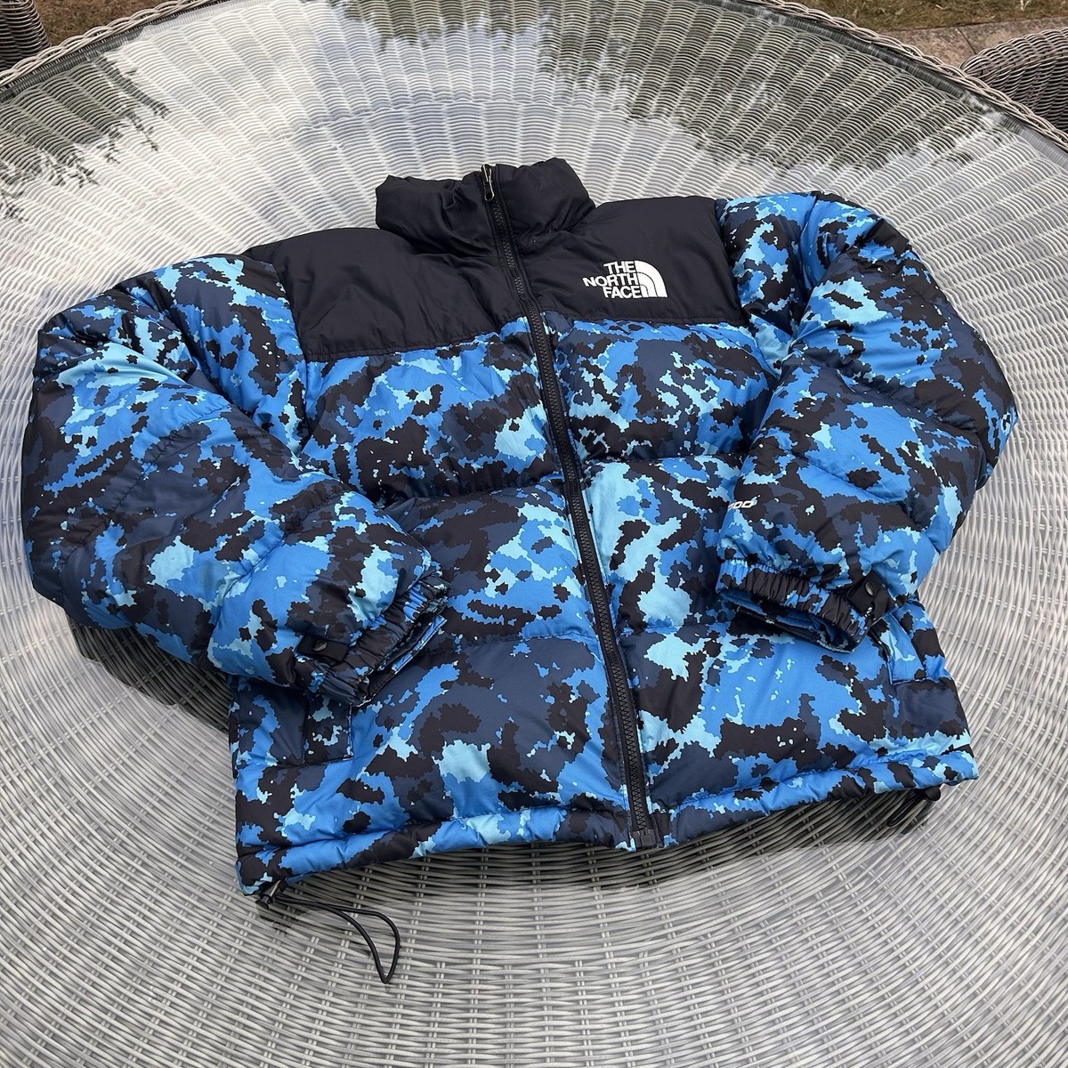 The North Face Retro 1996 Nuptse 700 Blue Camo Puffer Jacket Size