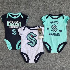 NHL Seattle Kraken Baby Bodysuit 3-Pack Infant Creeper Set 0-3M NEW w/Tags