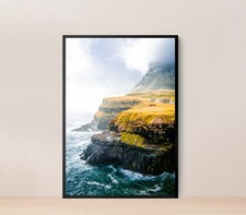 Beautiful Shot Mountains Sea With Sky Poster Premium Quality Choose your Size