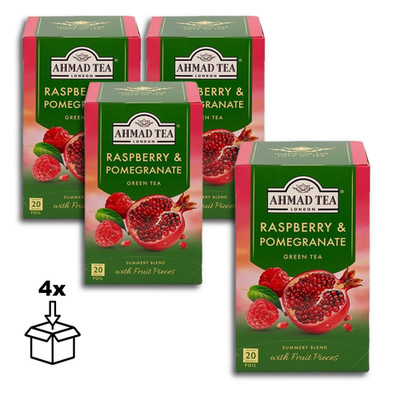 Ahmad Tea Grüner Tee mit Himbeer- und Granatapfelgeschmack 20 Teebeutel, 4 x 40g