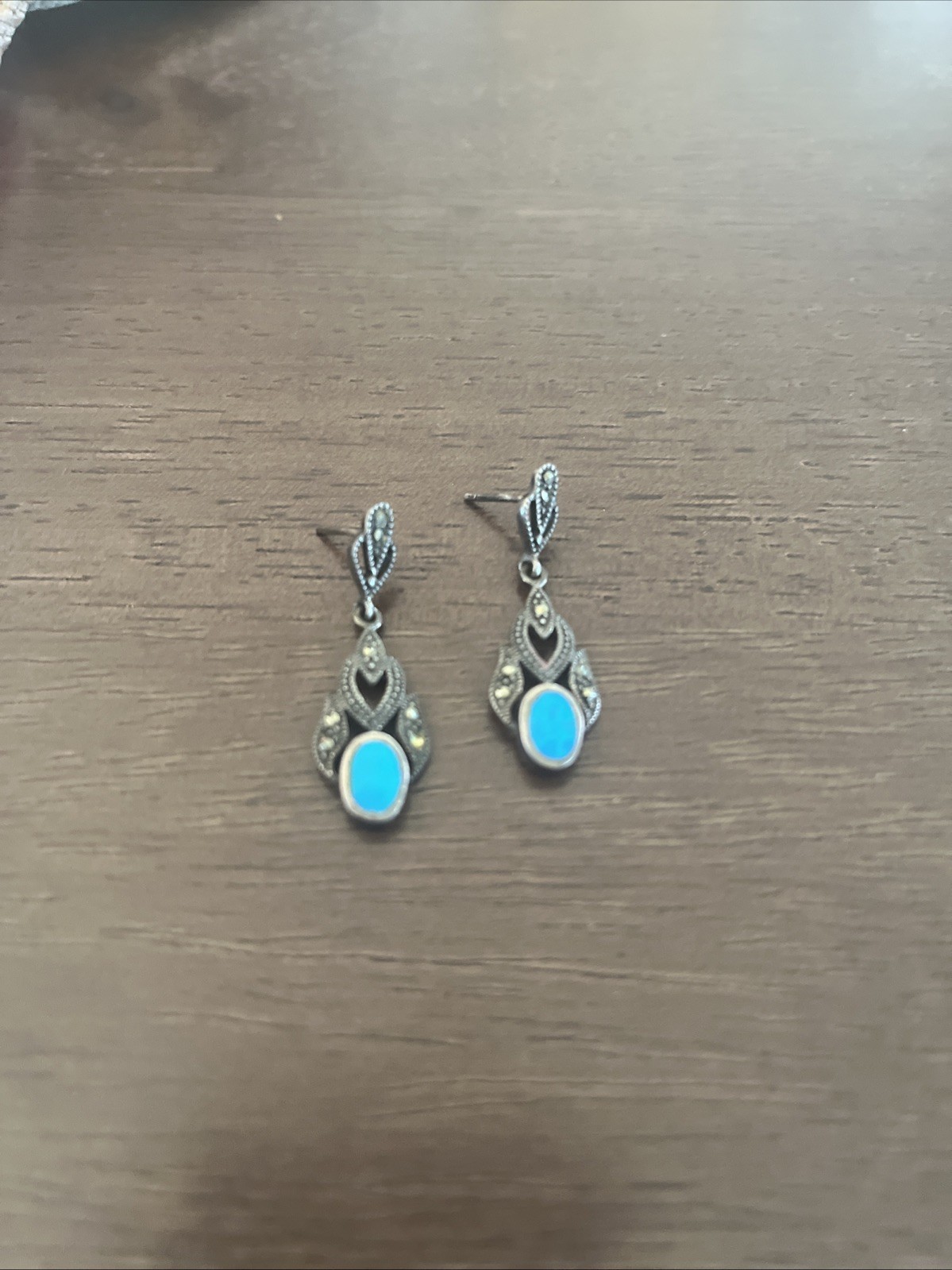 Sterling Silver Drop Dangle Turquoise Earrings - image 2