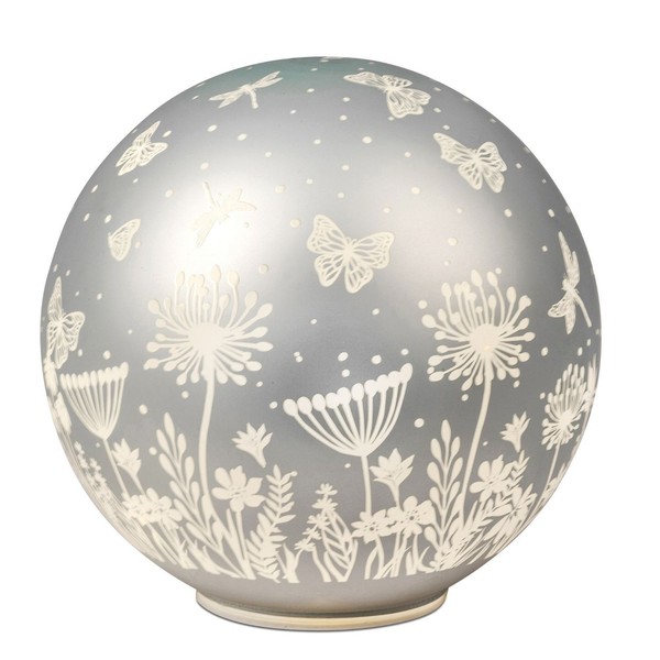 Led Kugellampe Deko Kugel Blumenwiese Pastell Silber 20Cm Mit Timer Formano F26-image