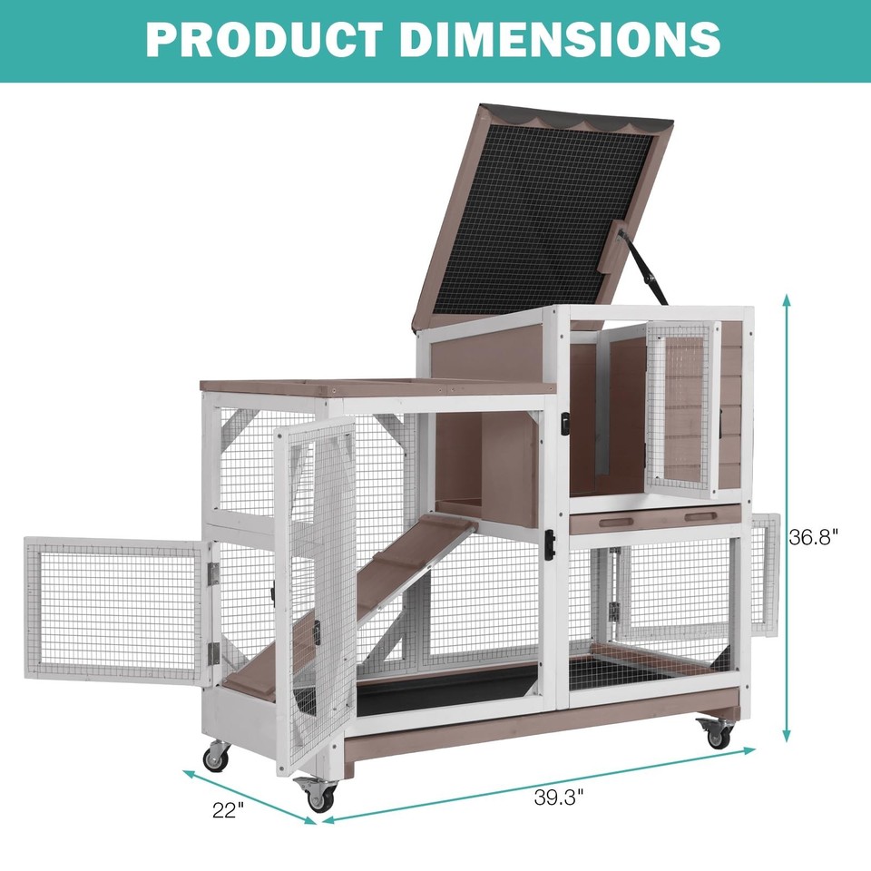 Rabbit Hutch for 2-4 Rabbits & Small Animal Cage with Slide-Out Plastic ...