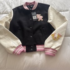 New Women  s True Religion Script Wool Horseshoe Varsity Jacket Size M