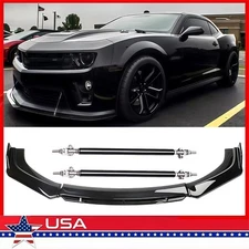 For Chevy Camaro Gloss Black Front Bumper Lip Splitter Spoiler Kit + Strut Rod