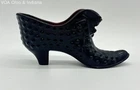 Fenton Hobnail Glass Shoe Slipper Deep Purple Black Amethyst Art Glass Vintage