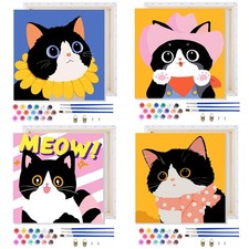 4 Pack Paint by Numbers Kit for Kids, Cute Cat Painting by Number Kits for Ki...