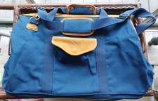 Eddie Bauer Vintage Used Blue Canvas Satchel, Brown Leather Accents Excellent