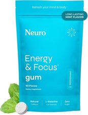 Neuro Energy  Focus Gum Nootropic Energy Supplement with L-Theanine  VB 90ct