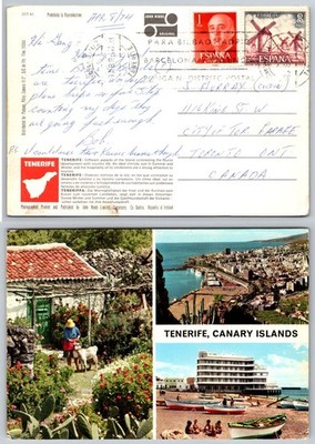 Vintage 1974 Tenerife Canary Islands John Hinde Postcard Posted Spain Stamps