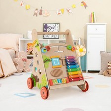 Wooden Baby Walker Baby Push Walker with Handle Storage Wheels Walker Toy