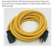 50 Foot Generator Power Extension Cord, 30 Amp, 4 Prong, NEMA L14-30P (Male), NE