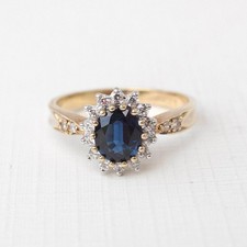 2 Ct Oval Cut Blue Sapphire Halo Engagement Ring 14k Yellow Gold Finish Size J-T