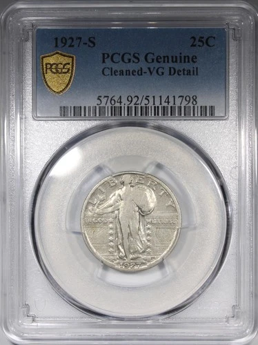 1927-S Standing Liberty Quarter PCGS VG Details Cleaned