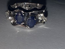 Genuine Blue Sapphire And Colorless Topaz Rin...
