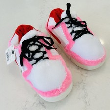 Kids Fuzzy Pink, Red and White Hard Bottom Sneaker Slippers Sz OS