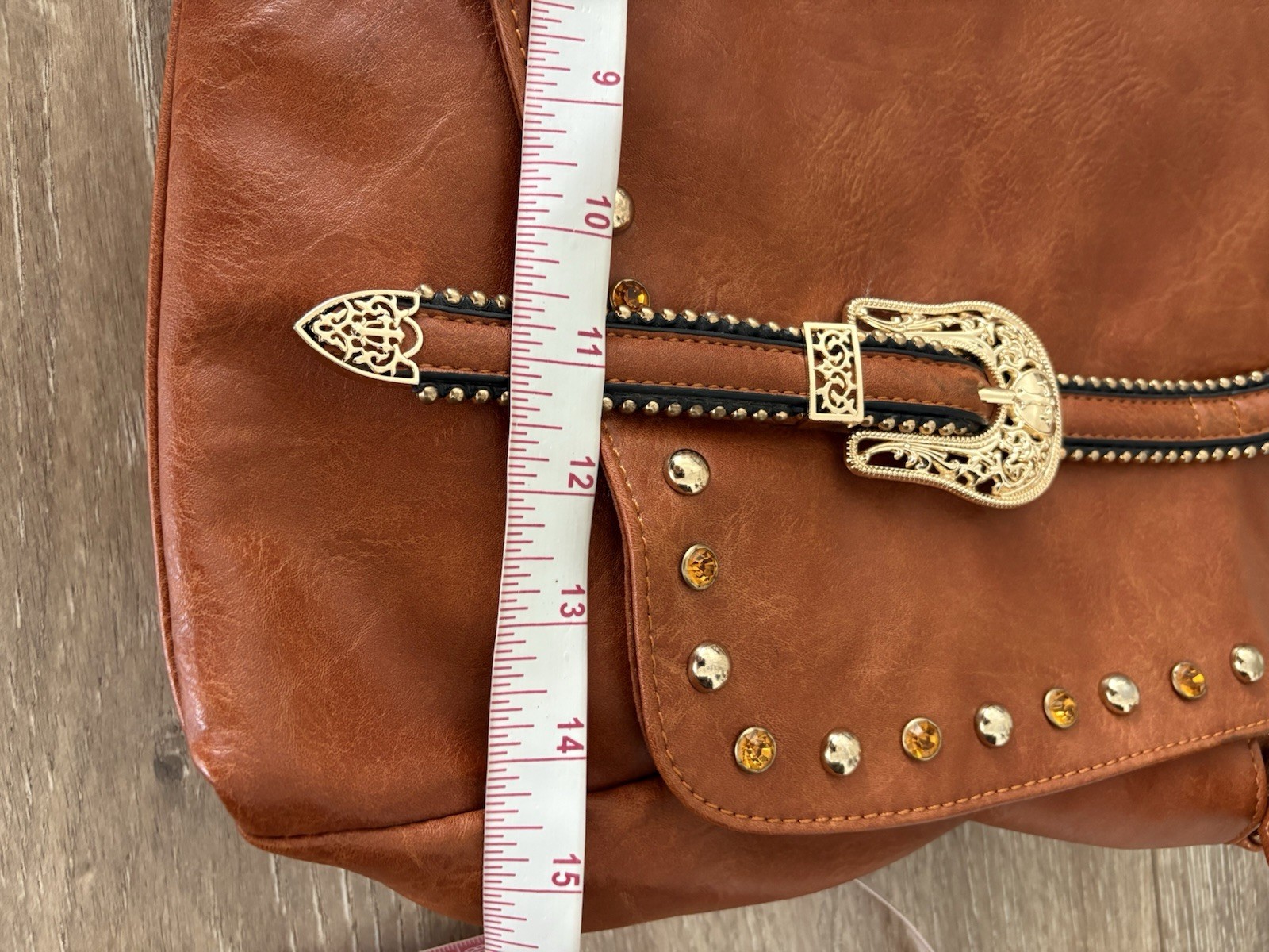 Ameri Mode Brown Satchel with Buckle, Studded & R… - image 2