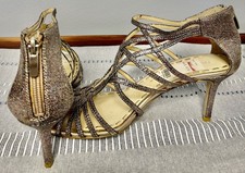 Enzo Angiolini Women's Silver Glitter Strappy Zip Faux Leather Sandals 7.5