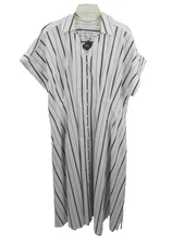 NWT AVA & VIV Midi Fit & Flare Shirt Dress Women XXL White Stripe Stretch Button