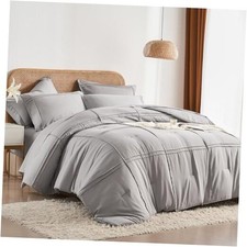 Twin Comforter Set 5 Piece Bed in a Bag,Grid Pinch 5Piece-Twin 68"X88" Grey