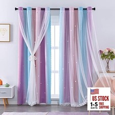 Blackout Curtains for Girls Bedroom Decor 34"W x 63"L Pack of 2 Pink/Purple