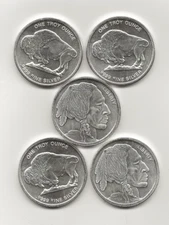 Lot of 5 - Buffalo Indian 1 oz .9999 Fine Silver Round **5 ounces .9999**
