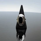 Sterling Silver 925 Ring Black Onyx Sz 8 Vintage ND Art Deco Modernist Oval❤️