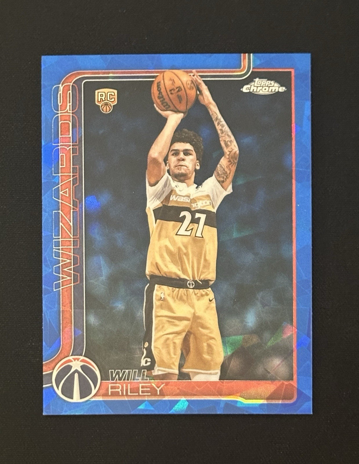 2025-26 Topps Chrome Update Will Riley RC #171 Blue Refractor /150 Wizards