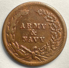 1863 Liberty Head “Army & Navy” Patriotic Civil War Store Card Token 18.9mm 3.1g on The Hot Collector