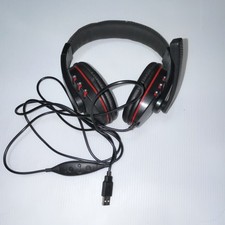 USB Wired Over-Ear Headset Black Red Boom Mic Adjustable Headband Volume Control