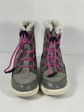 Sorel Girls Snow Boots Waterproof Faux Fur Gray Pink US 13 EU 31