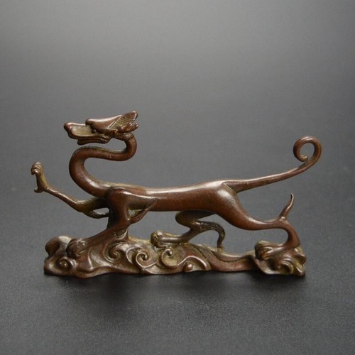 Exquisite Chinese handicraft Retro dragon Metal statue pen holder copper decor - Picture 2 of 11