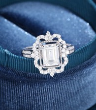 Vintage Art Deco 2.26Ct Emerald Cut CZ Wedding Engagement Ring in 925 Silver