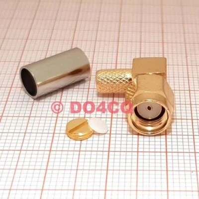 RP (reverse) SMA Winkelstecker für RG58 & RG142 Crimp / Löt vergoldet (J06C)