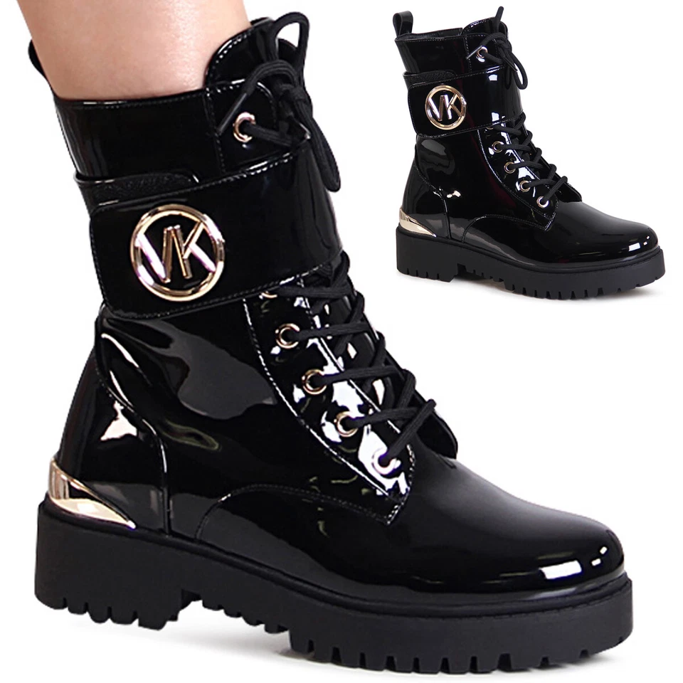 Marqueslos Bottines Biker Plateau Cuir Synthétique Noir à Talon Carré - Photo 1/1