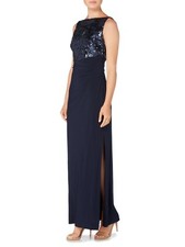 New! RALPH LAUREN ~Size 16~ Sequined Bodice Side-Slit Long Gown Blue Retail $240