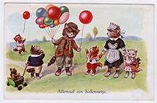 Dressed Cats Vintage  Postcard Kittens Balloo...