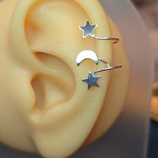 Sterling Silver Cuff Star and Moon Earrings