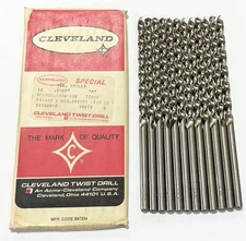 Cleveland Twist 1/4" x 6-1/8" HSS Drill Bits Fast Spiral 2 Flute 12 Pack USA