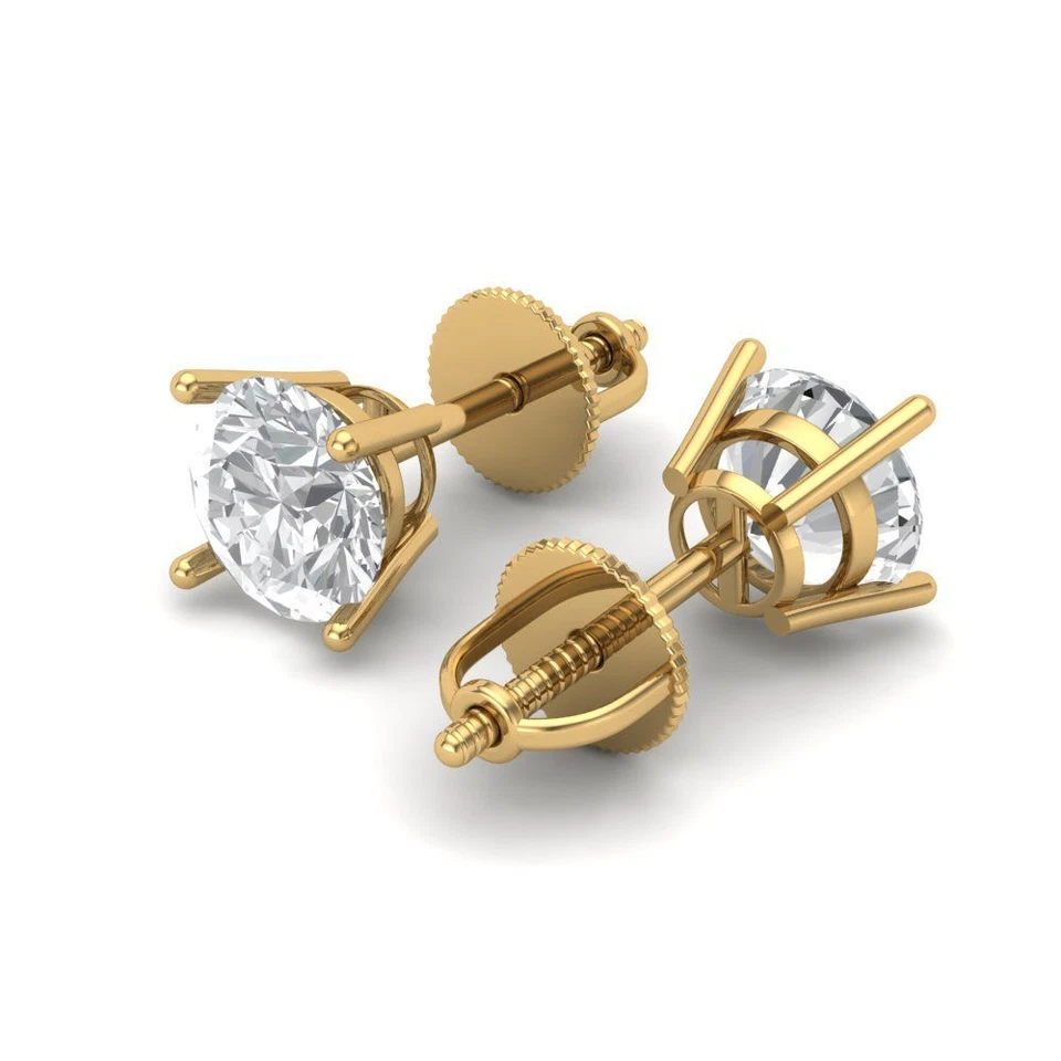 1.5 ct Round Cut Solitaire Stud anniversary Earrings 14k Yellow solid Gold - Image 2 of 4